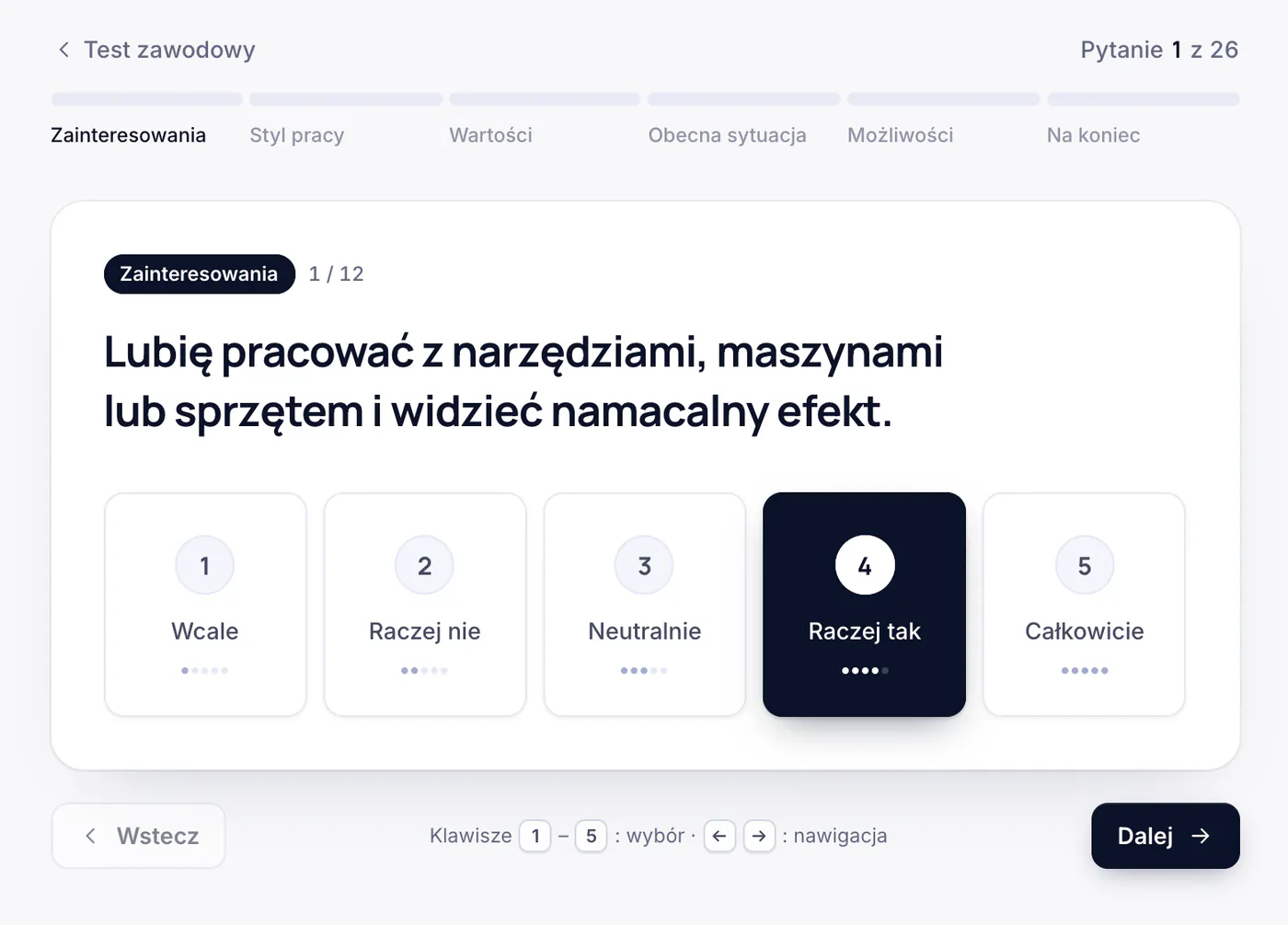 Pytanie z testu zawodowego z odpowiedziami od 1 do 5